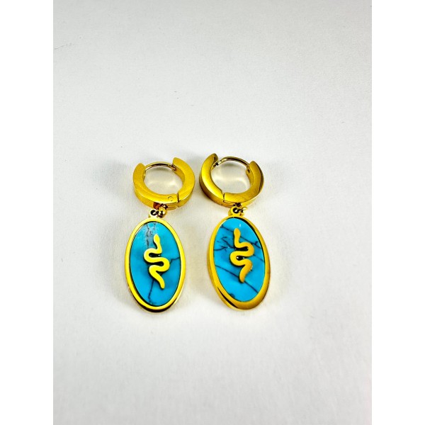 Gold Mavi Yılan Detaylı Küpe